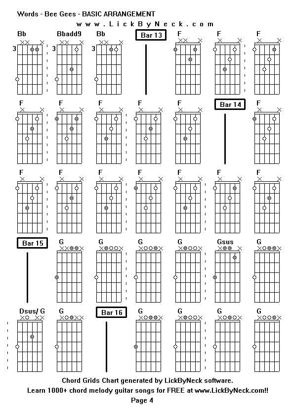 Chord Grids Chart of chord melody fingerstyle guitar song-Words - Bee Gees - BASIC ARRANGEMENT,generated by LickByNeck software.